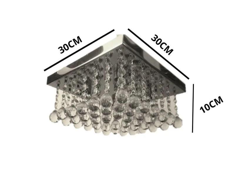 Lustre de Cristal 30x30 Base em aço inox Pronta Entrega - CASA CRISTALLE Imagem de Lustre de Cristal 30x30 Base em aço inox Pronta Entrega
