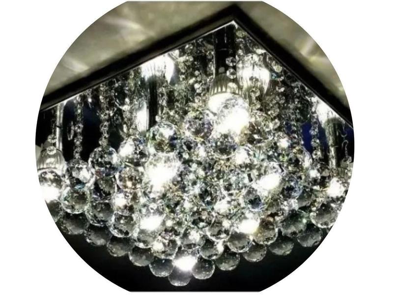 Lustre de Cristal 30x30 Base em aço inox Pronta Entrega - CASA CRISTALLE Imagem de Lustre de Cristal 30x30 Base em aço inox Pronta Entrega