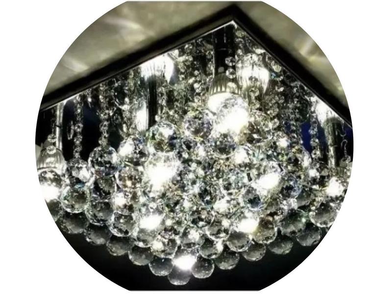 Lustre de Cristal 30x30 Base em aço inox Pronta Entrega - CASA CRISTALLE Imagem de Lustre de Cristal 30x30 Base em aço inox Pronta Entrega