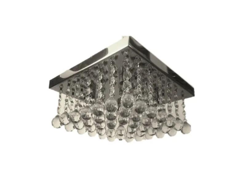 Lustre de Cristal 30x30 Base em aço inox Pronta Entrega - CASA CRISTALLE Imagem de Lustre de Cristal 30x30 Base em aço inox Pronta Entrega