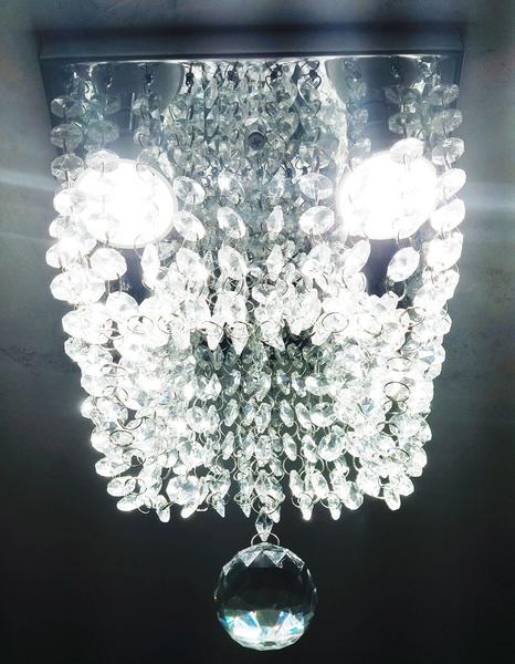 Imagem de Lustre De Cristal/acrílico Para Sala Com Base De Inox Espelhado 20x20cm