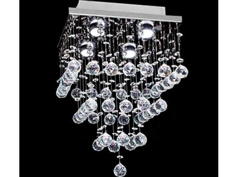 Lustre de Cristal Brilhante Base em aço inox Pronta Entrega - CASA CRISTALLE Imagem de Lustre de Cristal Brilhante Base em aço inox Pronta Entrega
