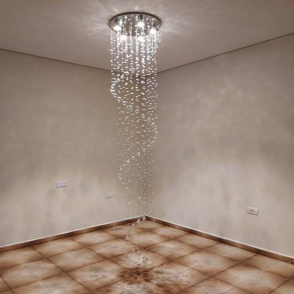 Imagem de Lustre De Cristal Espiral com 2,30M De Altura, Base de Inox Espelhado com 40cm de diâmetro