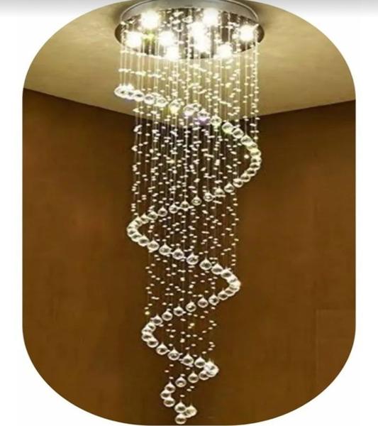 Imagem de Lustre De Cristal Legítimo Espiral, Com 1,60M De Altura, Base De Inox Polido com 50CM De Diâmetro