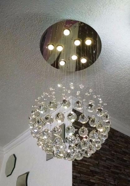 Imagem de Lustre de Cristal Legitimo Globo 40cm Sala de Estar Mesa Jantar Quarto Living G140 Com Lampadas Led