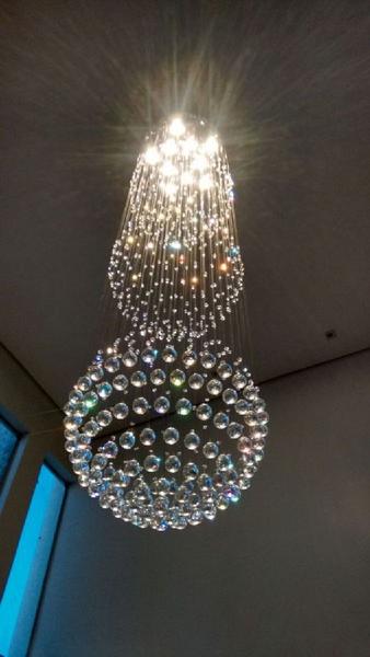 Imagem de Lustre de Cristal Legitimo Globo Triplo 60cm Pé Direito Duplo Vão de Escada Sala Alta G360