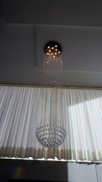 Imagem de Lustre de Cristal Legitimo Globo Triplo 60cm Pé Direito Duplo Vão de Escada Sala Alta G360 Com Lampadas Led