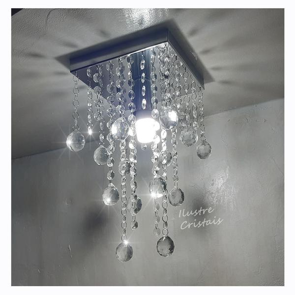 Imagem de Lustre De Cristal LEGÍTIMO K9 Base Inox  20x20 Cm 30 cm altura Soq E27