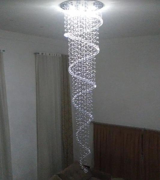 Imagem de Lustre De Cristal Legítimo K9 Espiral Com 2,60 Metros De Altura, Base De Inox Polido 50CM De Diâm.