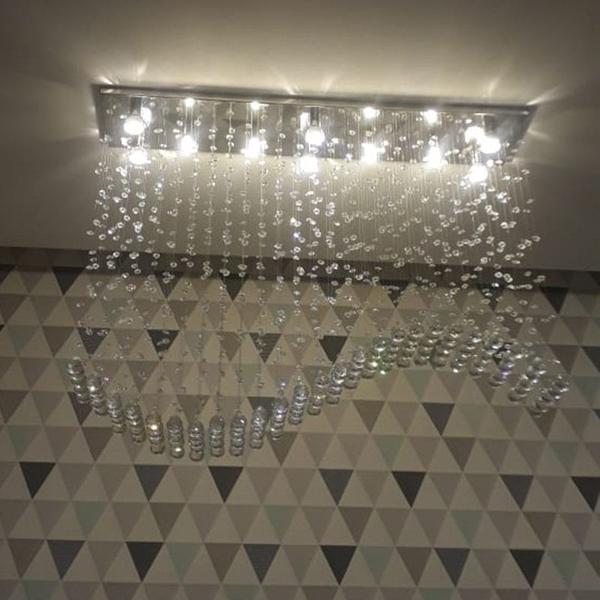 Imagem de Lustre de Cristal   Para Escritório/ Recepção de 1,30 Metros de Altura Base Inox Espelhada