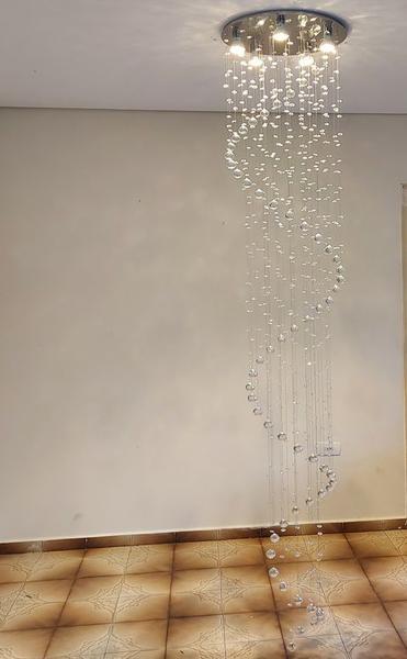 Lustre de Cristal Para Sala de Jantar, Espiral com 1,10M de Altura,Base De Inox com 40cm De Diâmetro - LUZ DECOR Imagem de Lustre de Cristal Para Sala de Jantar, Espiral com 1,10M de Altura,Base De Inox com 40cm De Diâmetro