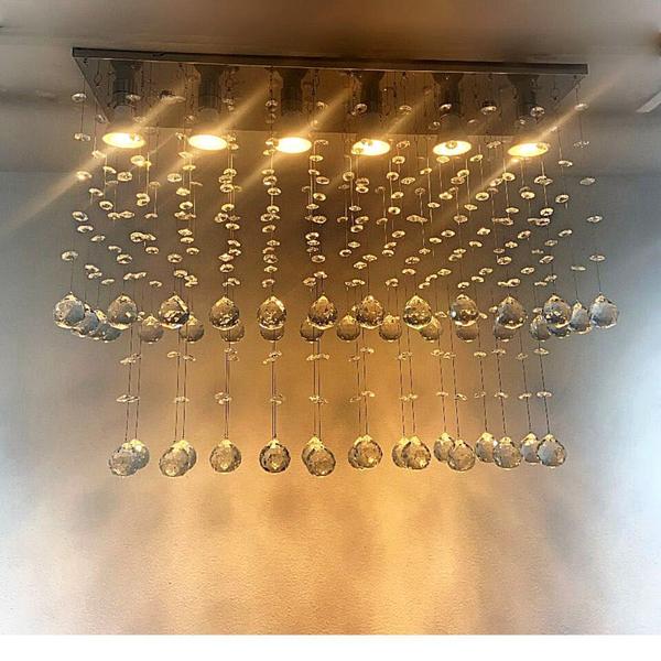 Imagem de Lustre De Cristal Para Sala Jantar, estar ou Ilha Com 40cm De Altura, Base De Inox Espelhado 18x57cm