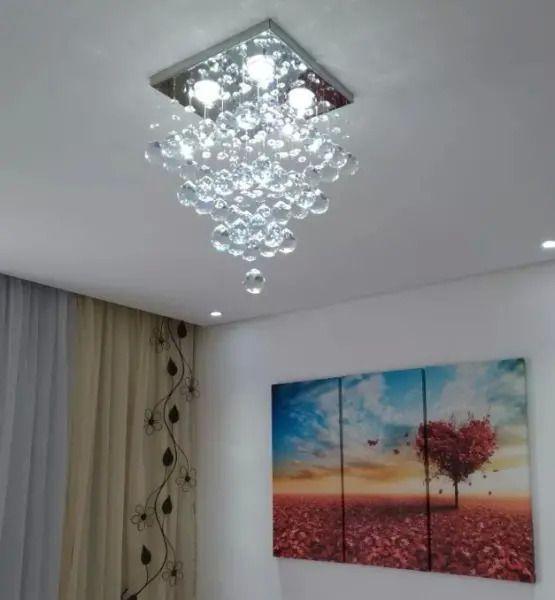 Imagem de lustre de cristal para sala,quarto com 50cm de altura base de inox espelhado 30x30cm