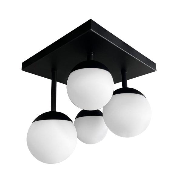 Imagem de Lustre de Sala Luminária De Teto Quadrada Jabuticaba 4 Globos Esfera de Vidro 110V/220V 