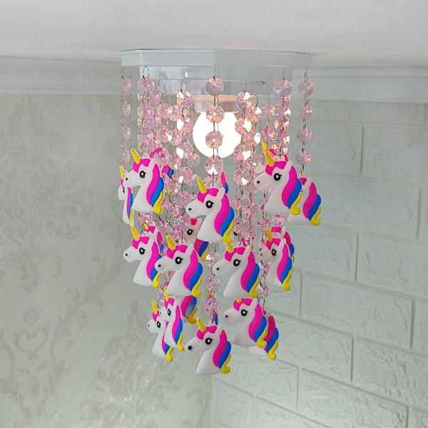 Imagem de Lustre Decoração Festa Infantil Tema Unicórnios Luminária Para Decorar Quarto de Menina