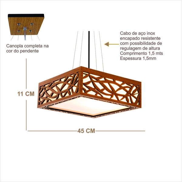 Imagem de Lustre Decorativo Madeira Pendente Copacabana Quad 45Cm