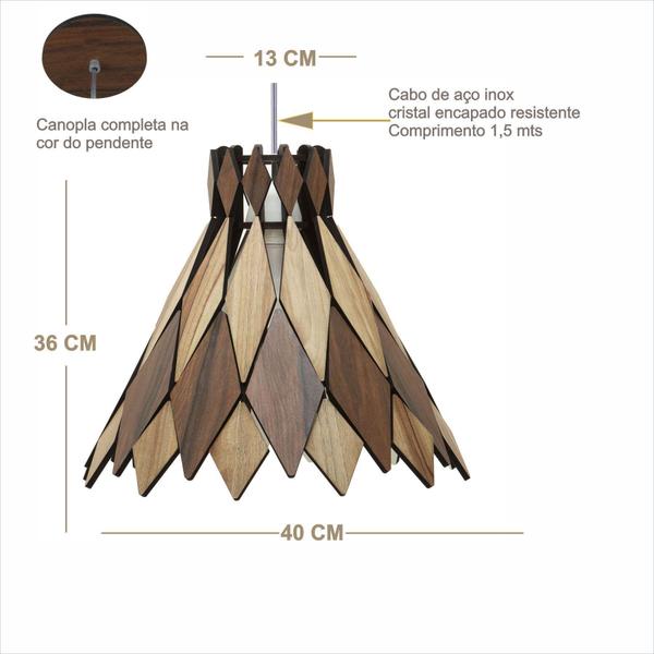 Imagem de Lustre Decorativo Madeira Pendente Jericoacoara 40Cm