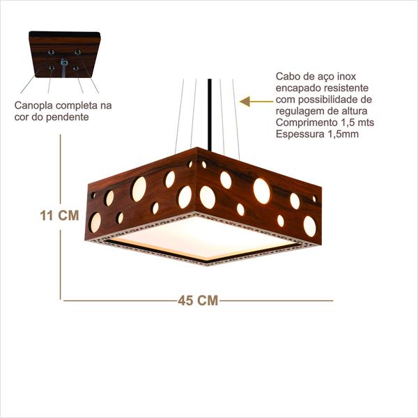 Imagem de Lustre Decorativo Madeira Pendente Mariscal Quad 45Cm