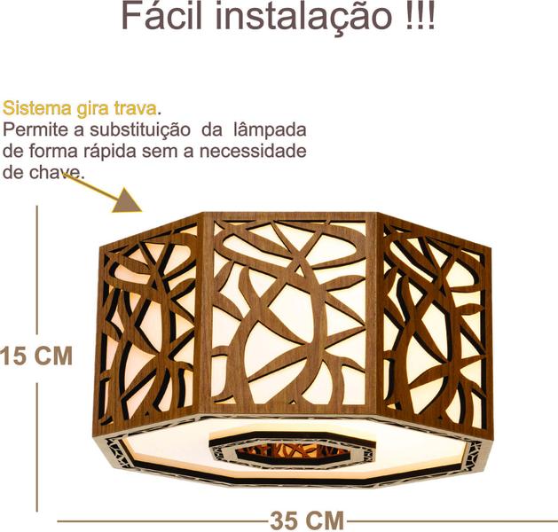 Imagem de Lustre Decorativo Madeira Plafon Copacabana Octa 35Cm