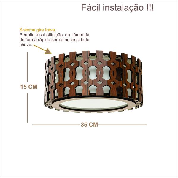 Imagem de Lustre Decorativo Madeira Plafon Redondo Encantadas 35Cm