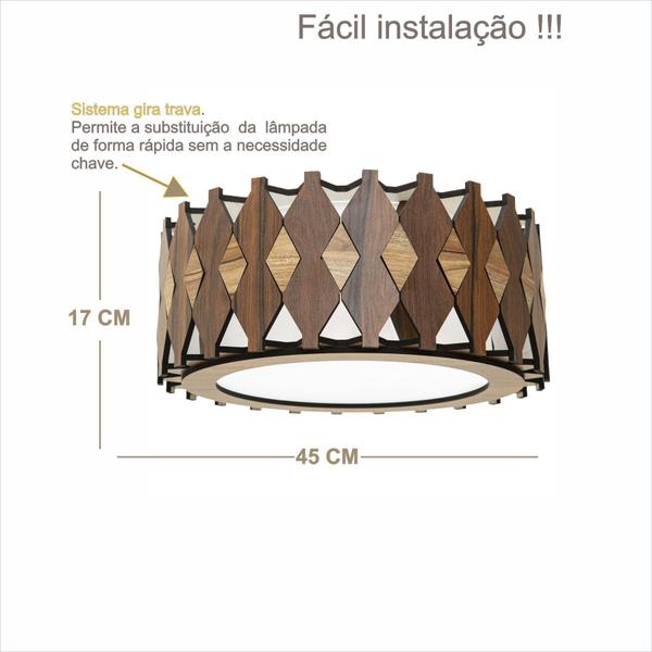 Imagem de Lustre Decorativo Madeira Plafon Redondo Guarapari 45Cm