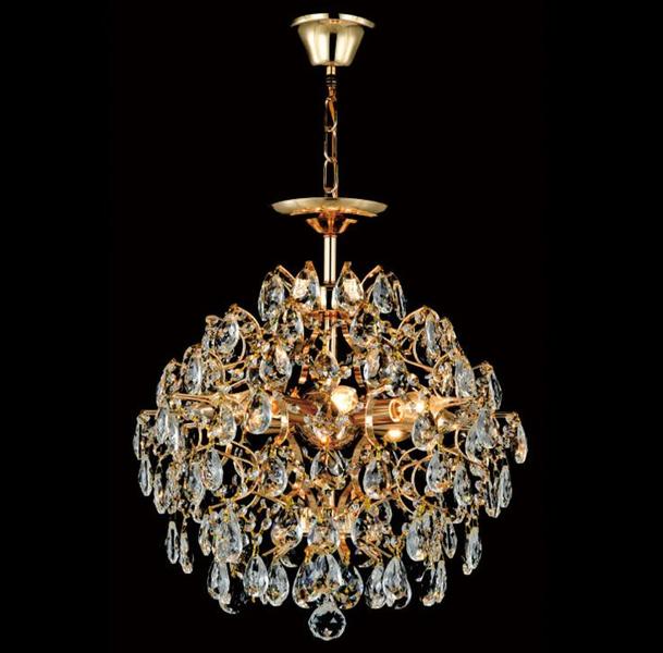 Lustre Dourado com Cristais Transparente 45cm 6E14 - PARIS LUZ Imagem de Lustre Dourado com Cristais Transparente 45cm 6E14
