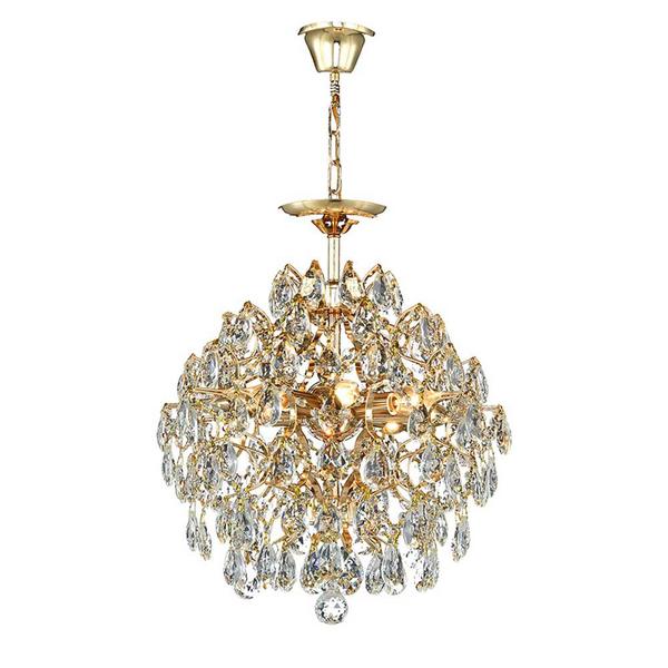 Lustre Dourado com Cristais Transparente 45cm 6E14 - PARIS LUZ Imagem de Lustre Dourado com Cristais Transparente 45cm 6E14