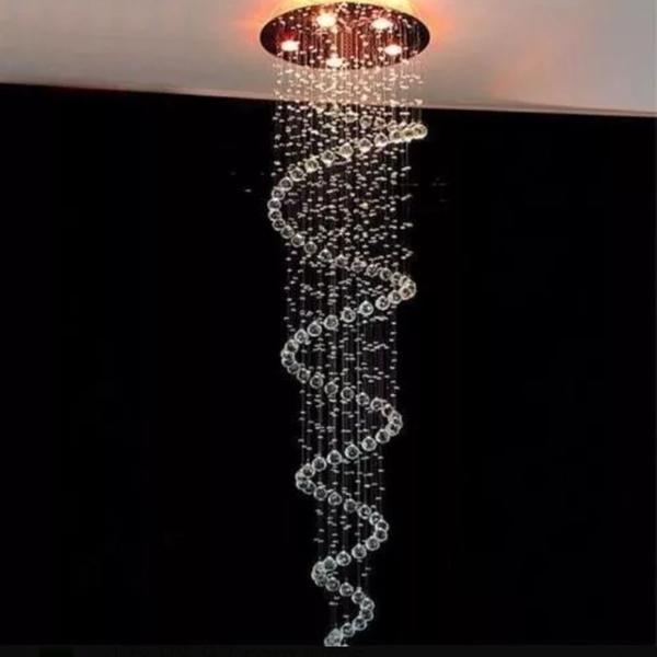 Imagem de Lustre Em Cristais Espiral Para Hall De Entrada/ Escritório/ Recepção, Com 1,60M De Altura