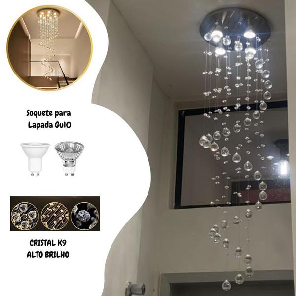 Imagem de Lustre Espiral De Cristal Legitimo Para Pé Direito Com 1.3MT