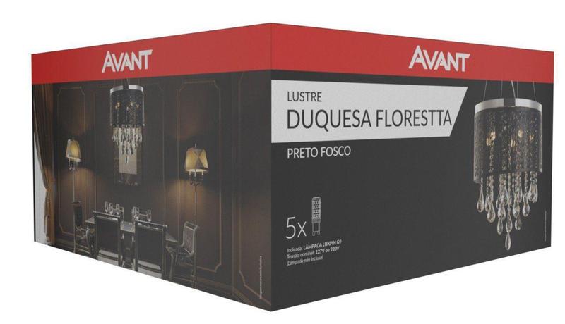 Imagem de Lustre Estampado Duquesa Florestta - Preto Fosco - Base G9 - Avant