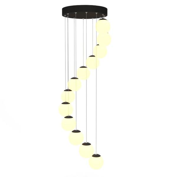 Imagem de Lustre Grande Pendente Medusa PRETO - 12 Globos Vidro Branco