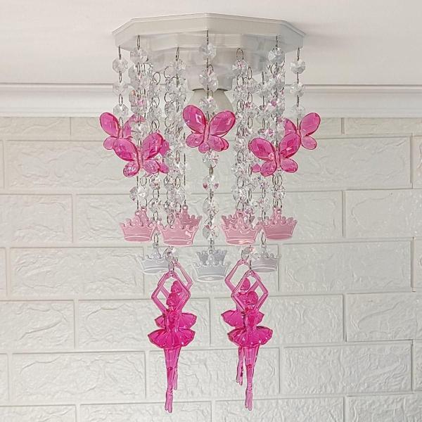 Lustre Infantil Menina de Cristal Acrílico Branco-Rosa - Lustres Sh Design Imagem de Lustre Infantil Menina de Cristal Acrílico Branco-Rosa
