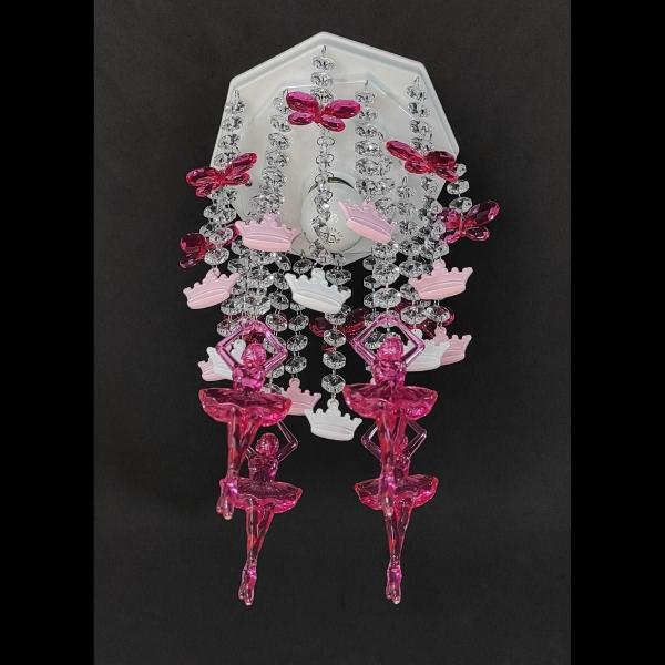 Lustre Infantil Menina de Cristal Acrílico Branco-Rosa - Lustres Sh Design Imagem de Lustre Infantil Menina de Cristal Acrílico Branco-Rosa