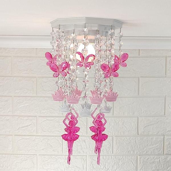 Lustre Infantil Menina de Cristal Acrílico Branco-Rosa - Lustres Sh Design Imagem de Lustre Infantil Menina de Cristal Acrílico Branco-Rosa