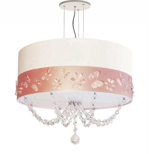 Imagem de Lustre Infantil Pendente Faixa Flores E Borboletas Branco 30