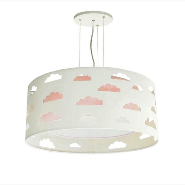 Imagem de Lustre Infantil Pendente Nuvens Recortes 50x16 Cm Rosa/Branco