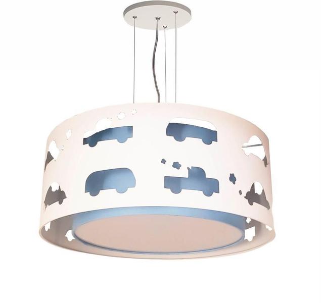 Imagem de Lustre Infantil Pendente Recorte Carrinhos 40X16 Azul Bebê