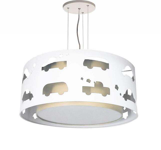 Imagem de Lustre Infantil Pendente Recorte Carrinhos -40x16 Crú