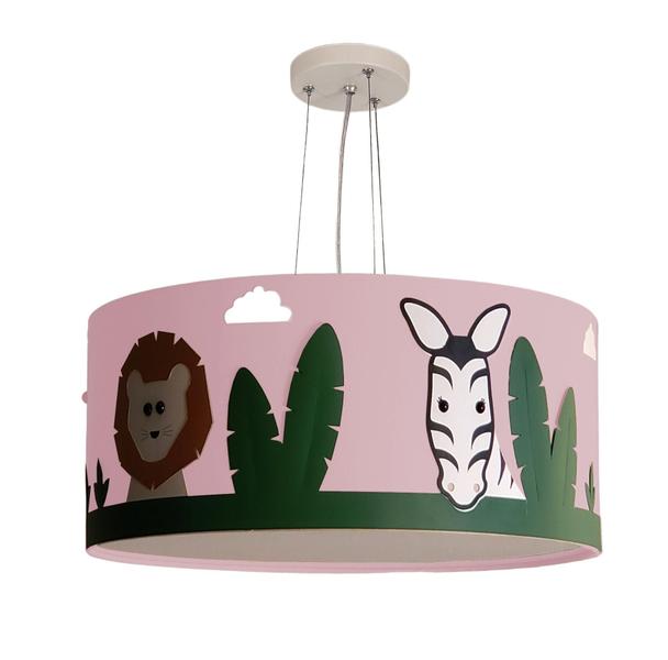 Imagem de Lustre Infantil Pendente Safari Cúpula Cinza Tecido 30X15