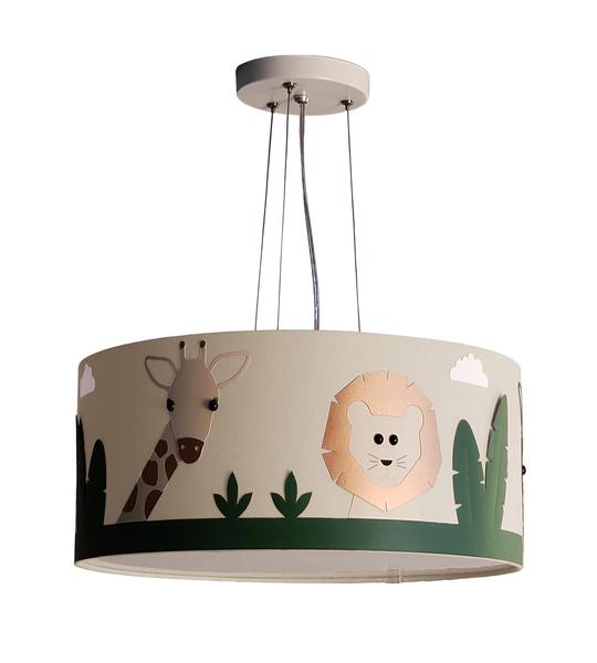 Imagem de Lustre Infantil Pendente Safari Cúpula Cinza Tecido 30X15