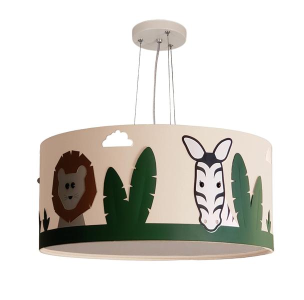 Imagem de Lustre Infantil Pendente Safari Cúpula Cinza Tecido 30X15