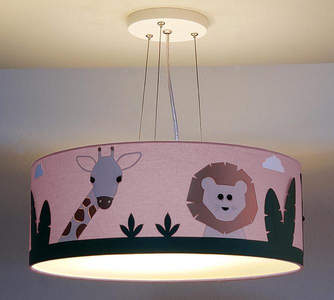 Imagem de Lustre Infantil Pendente Safari Cúpula Cinza Tecido 40X15 Cm