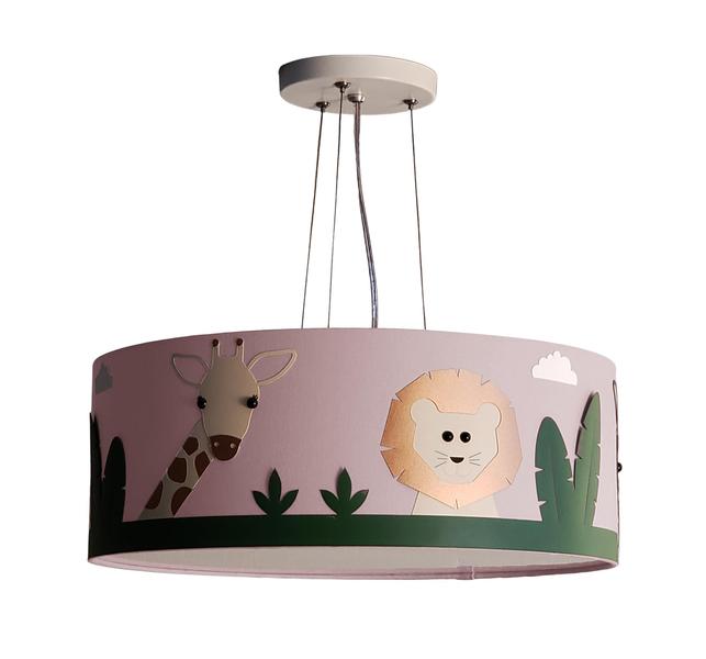 Imagem de Lustre Infantil Pendente Safari Cúpula Cinza Tecido 40X15 Cm