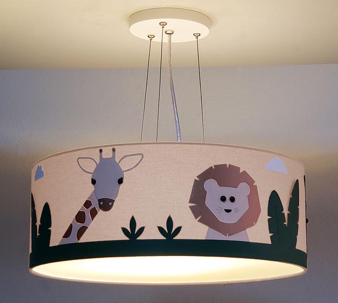 Imagem de Lustre Infantil Pendente Safari Cúpula Tecido 40x15 cm