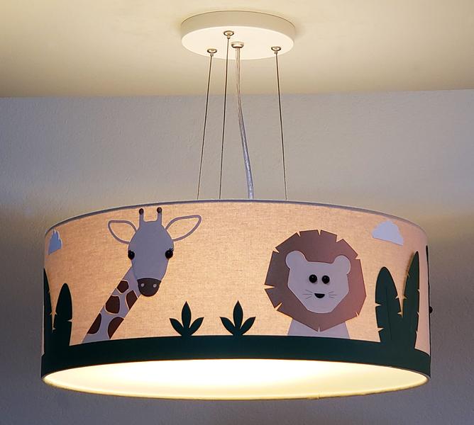 Imagem de Lustre Infantil Pendente Safari Cúpula Tecido 50x15 cm