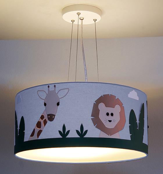 Imagem de Lustre Infantil Pendente Safari Cúpula Tecido Azul 30x15 