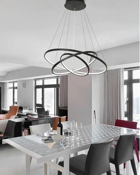 Lustre Led Moderno Pendente Anéis Led 89W 3 Arcos Preto - Brinovar Imagem de Lustre Led Moderno Pendente Anéis Led 89W 3 Arcos Preto