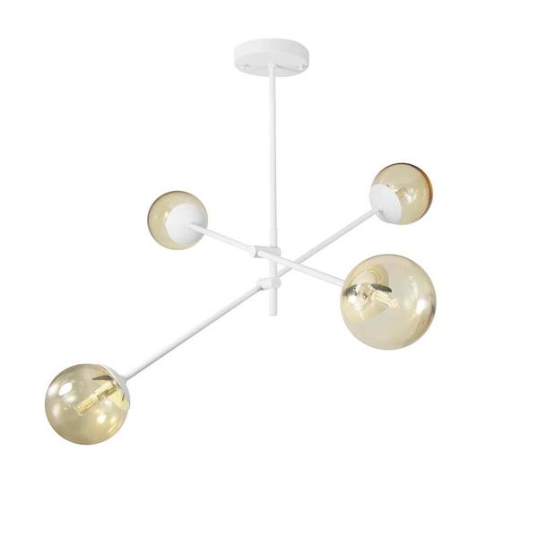 Imagem de Lustre Lírio BRANCO com 4 Globos Esfera de Vidro Ambar