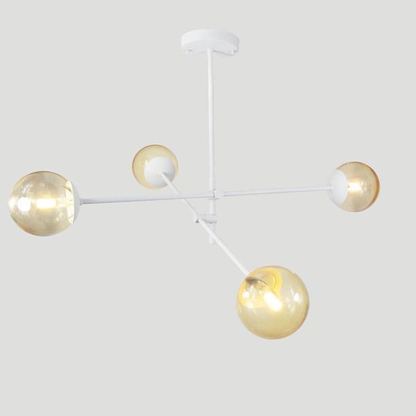 Imagem de Lustre Lírio BRANCO com 4 Globos Esfera de Vidro Ambar