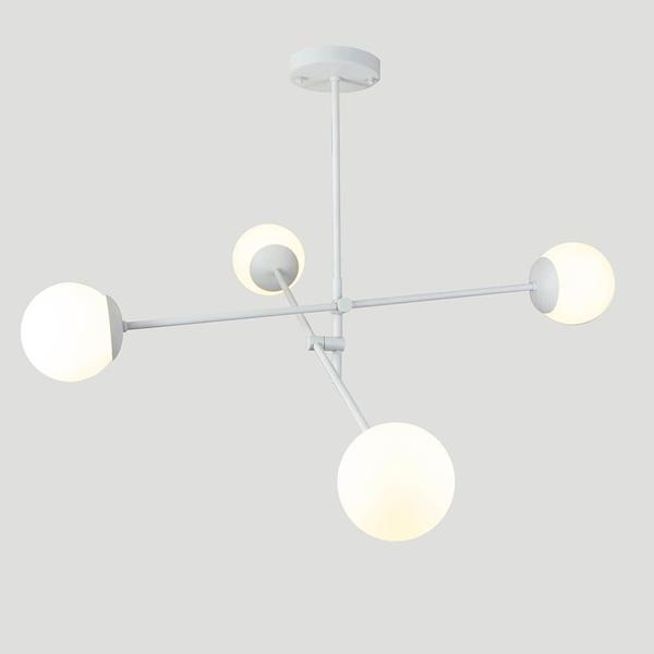 Imagem de Lustre Lírio BRANCO com 4 Globos Esfera de Vidro Branco